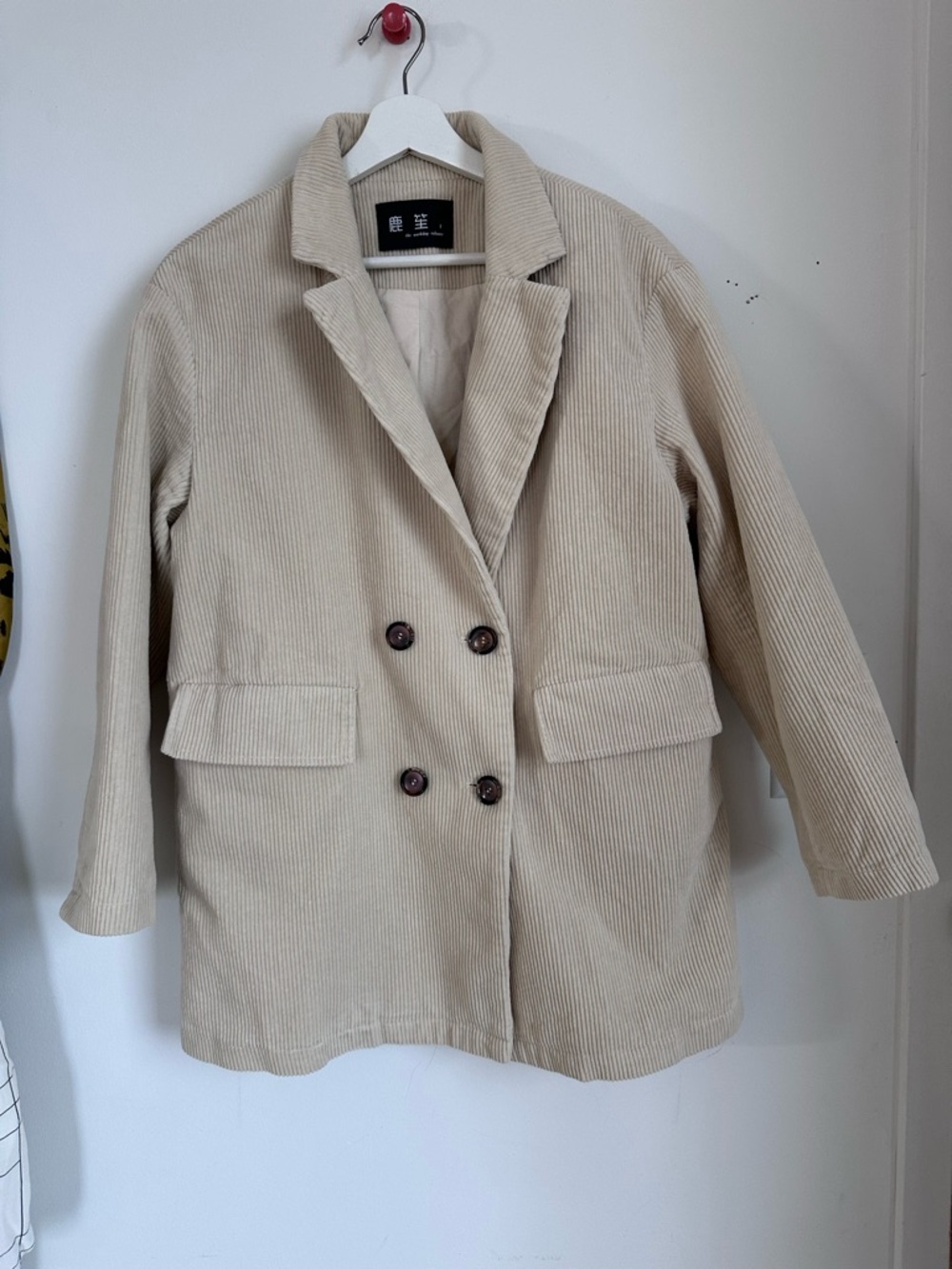 Beige Corduroy Double-Breasted Women's Blazer
